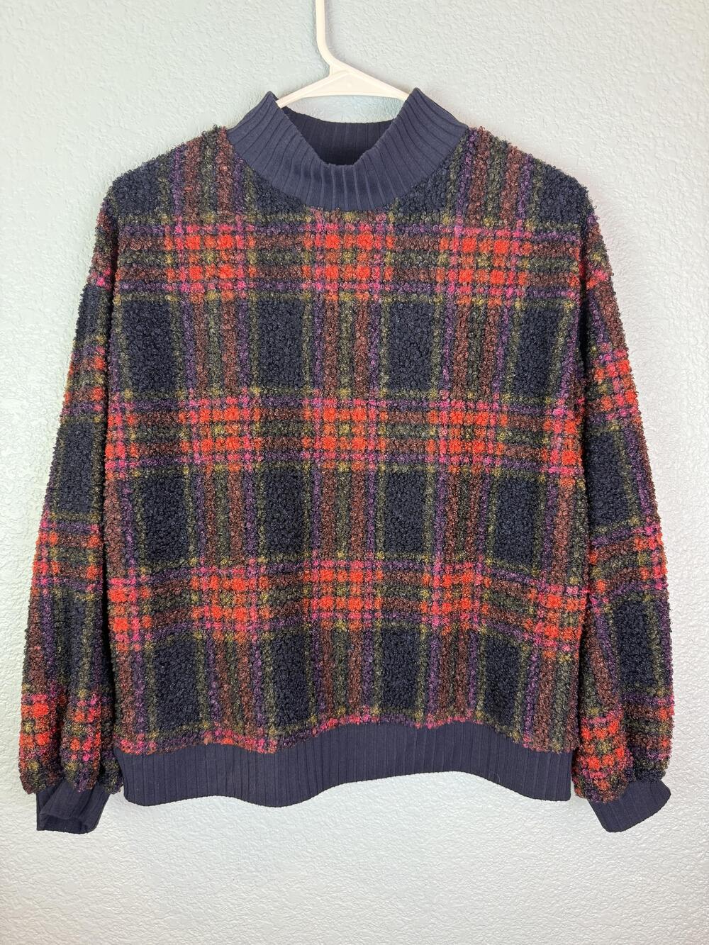 Porridge Sweater Womens Small Multicolor Plaid Bouclé Textured Pullover Cozy